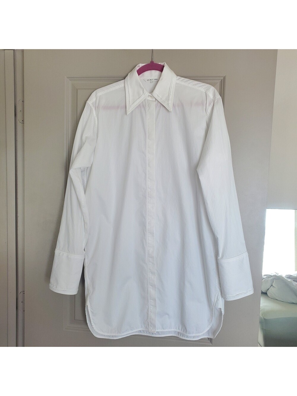 Helmut Lang Oversized White Pinstripe Shirt Dress Tunic Size S HLW26489